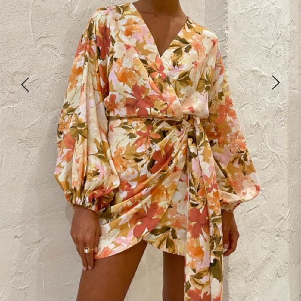 Significant OtherOrange Long Sleeve‎ Wrap Dress with Bishop Sleeves Size 6